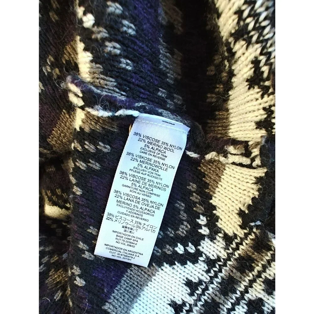 SHERPA Brand High Neck Aztec Sweater Size Medium Merino Alpaca Wool Blend Warm